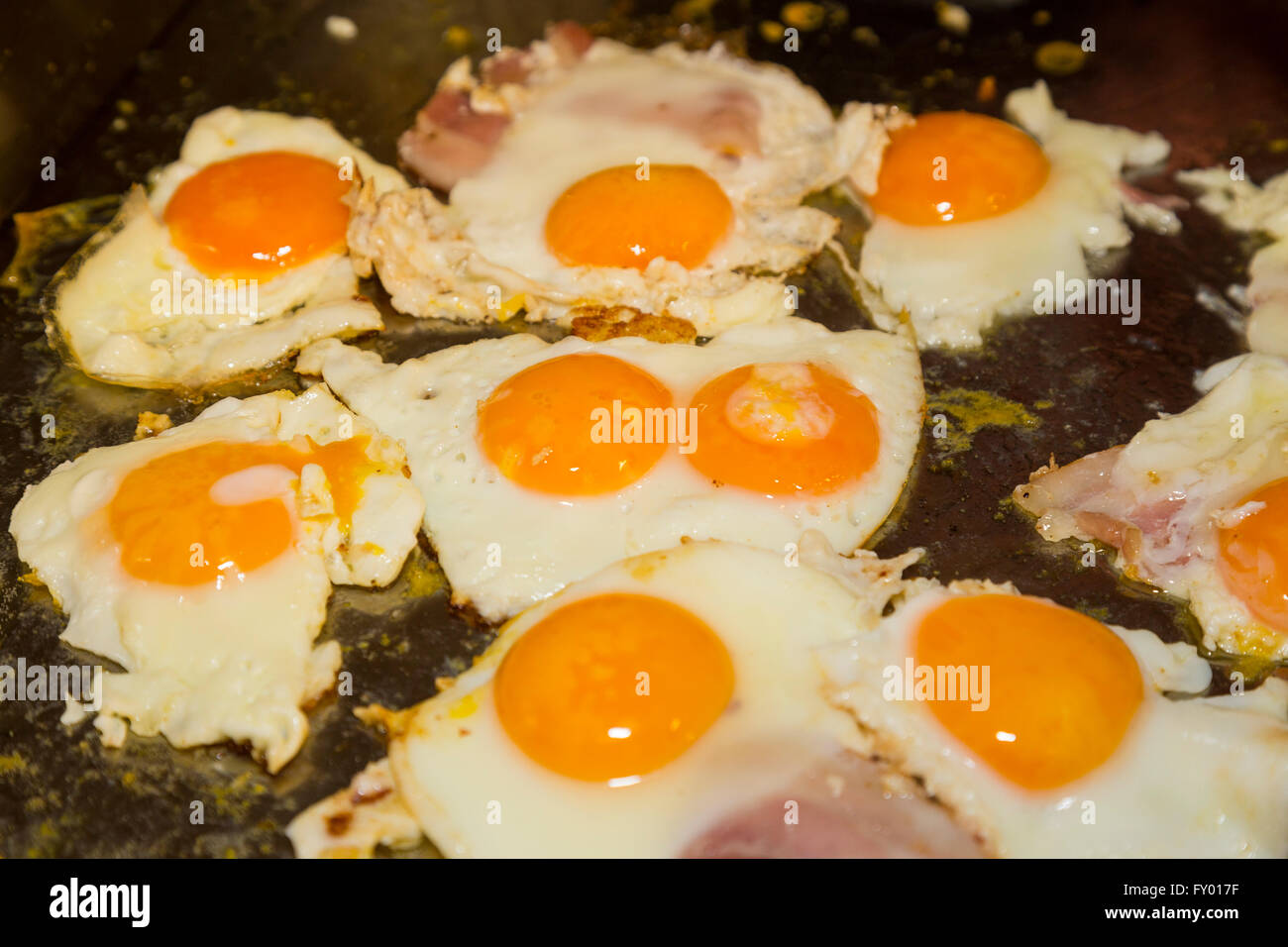 Fried eggs, Spiegeleier, food, Speise, Nahrung, Liechtenstein. Stock Photo