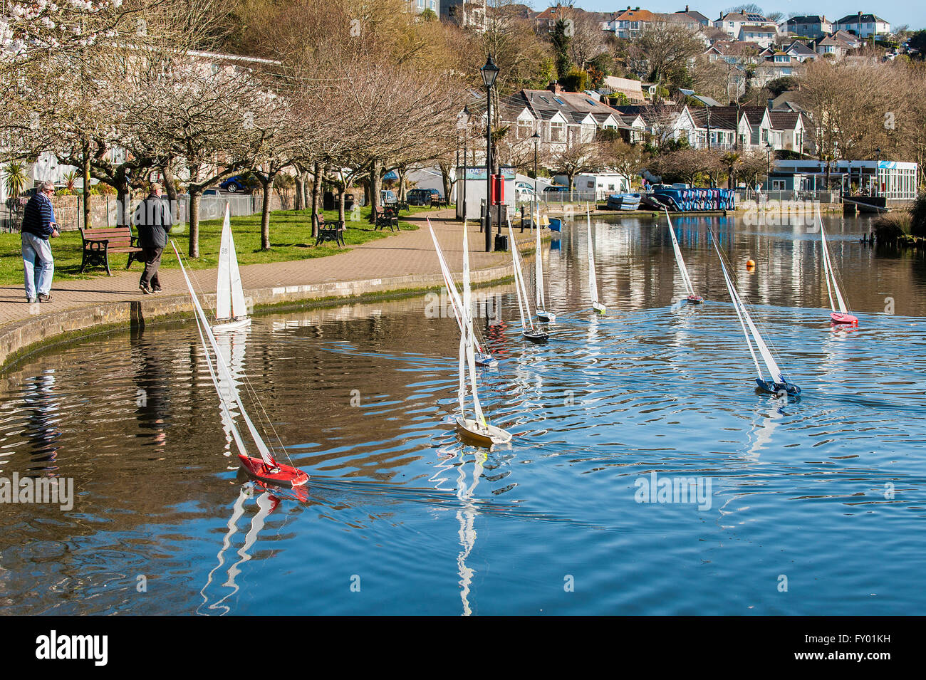 The Newquay Model Yacht Club at Trenance Lake in Newquay, Cornwall. Stock Photo