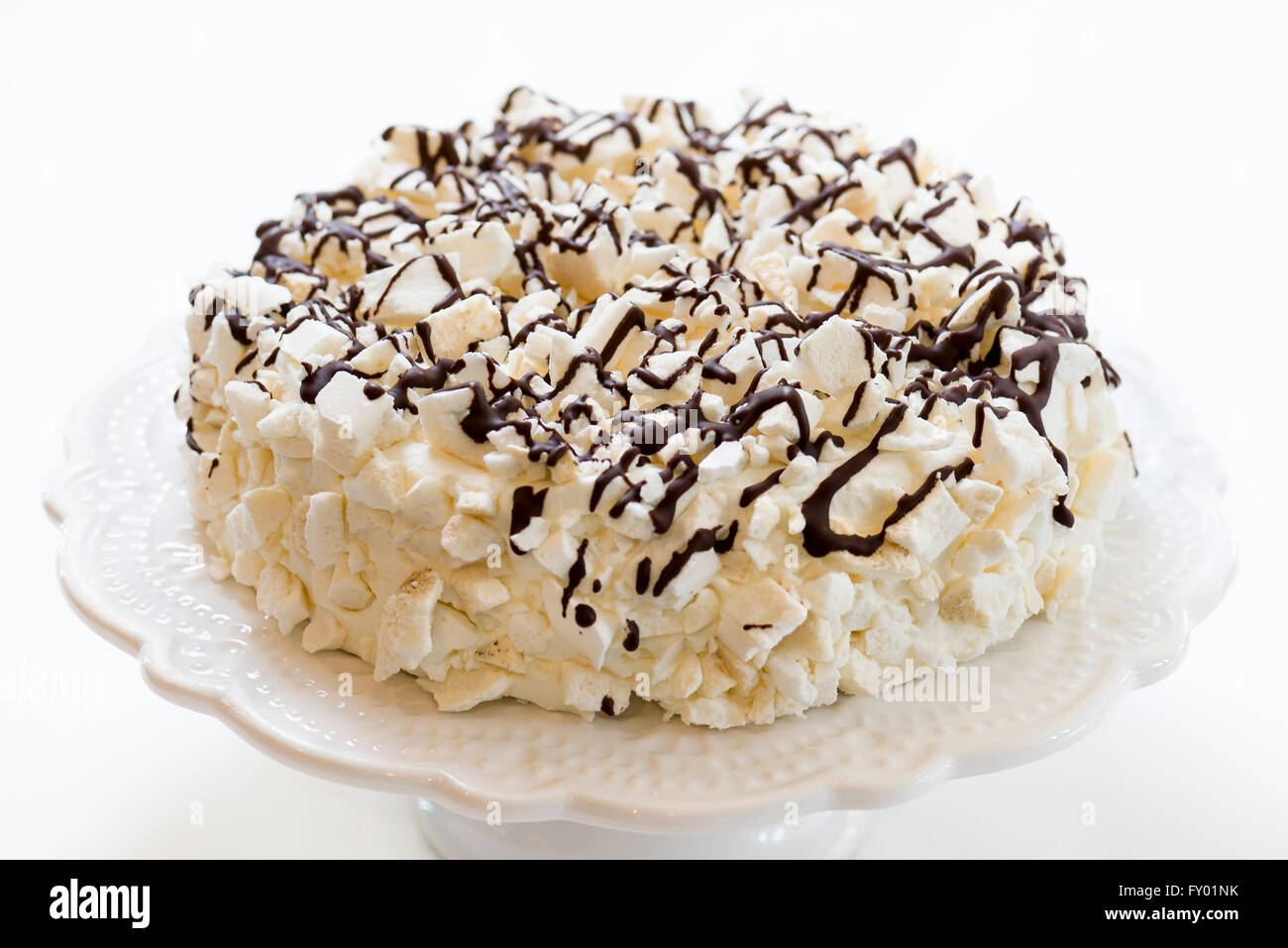 cake with ice cream covered with meringue and chocolate Stock Photo Alamy