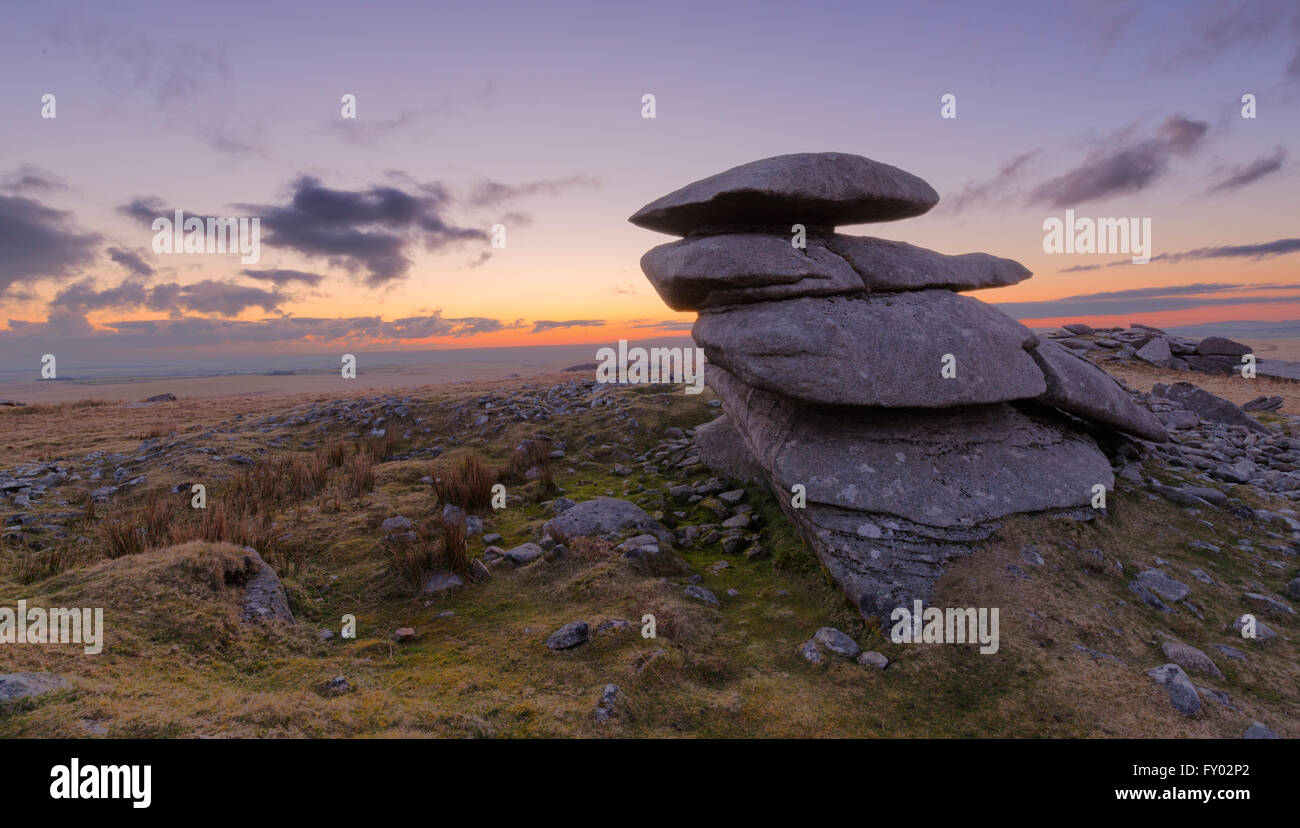 Sunrise at Showery Tor on Bodmin Moor Stock Photo