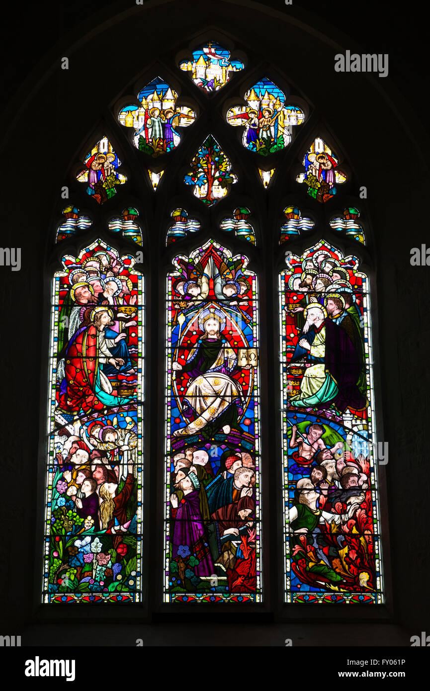 Stained glass window in St Marys church, Kempsford, Gloucestershire. England Stock Photo