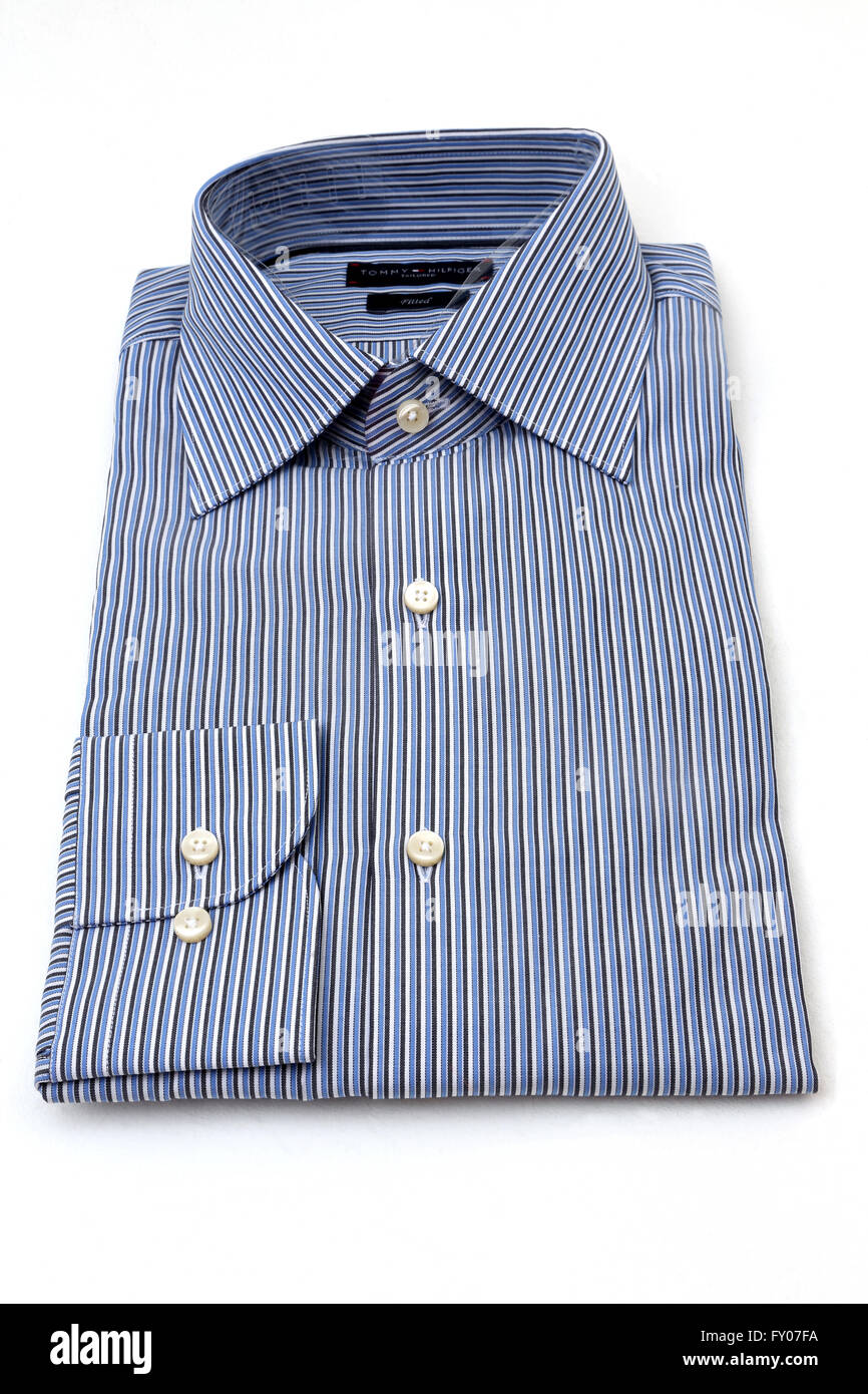 Tommy Hilfiger Tailored Fitted Blue Striped Shirt Stock Photo - Alamy