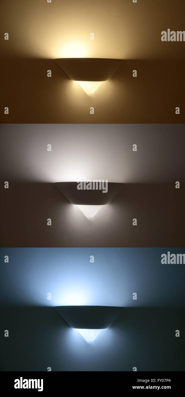 wall lamps three different color temperatures Stock Photo