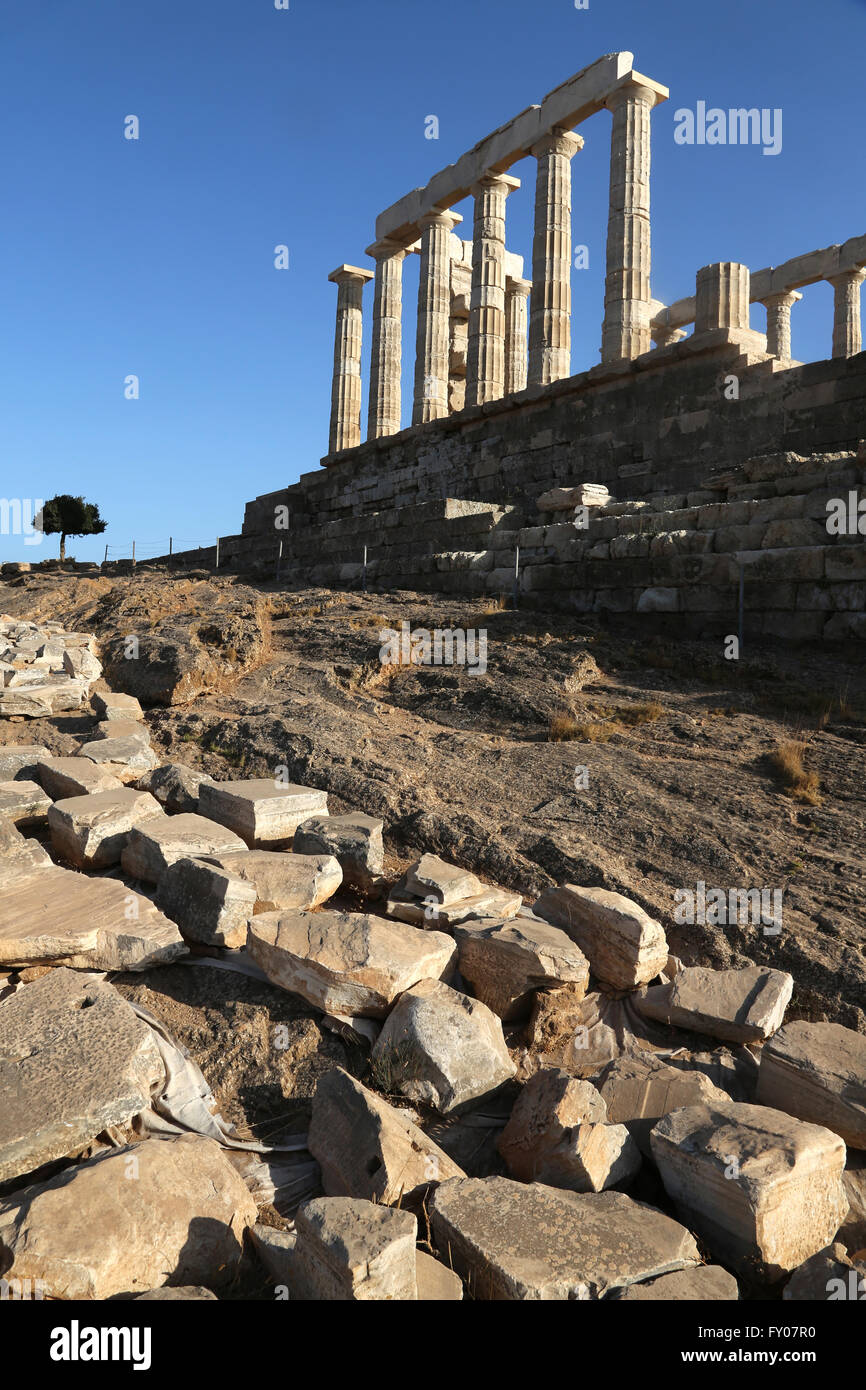 Attica Greece Sounion Temple Of Poseidon And Olive Tree Stock Photo - Alamy