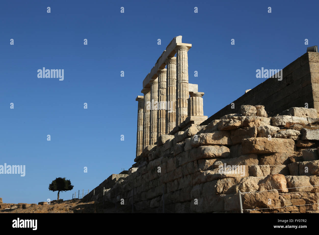 Attica Greece Sounion Temple Of Poseidon And Olive Tree Stock Photo - Alamy