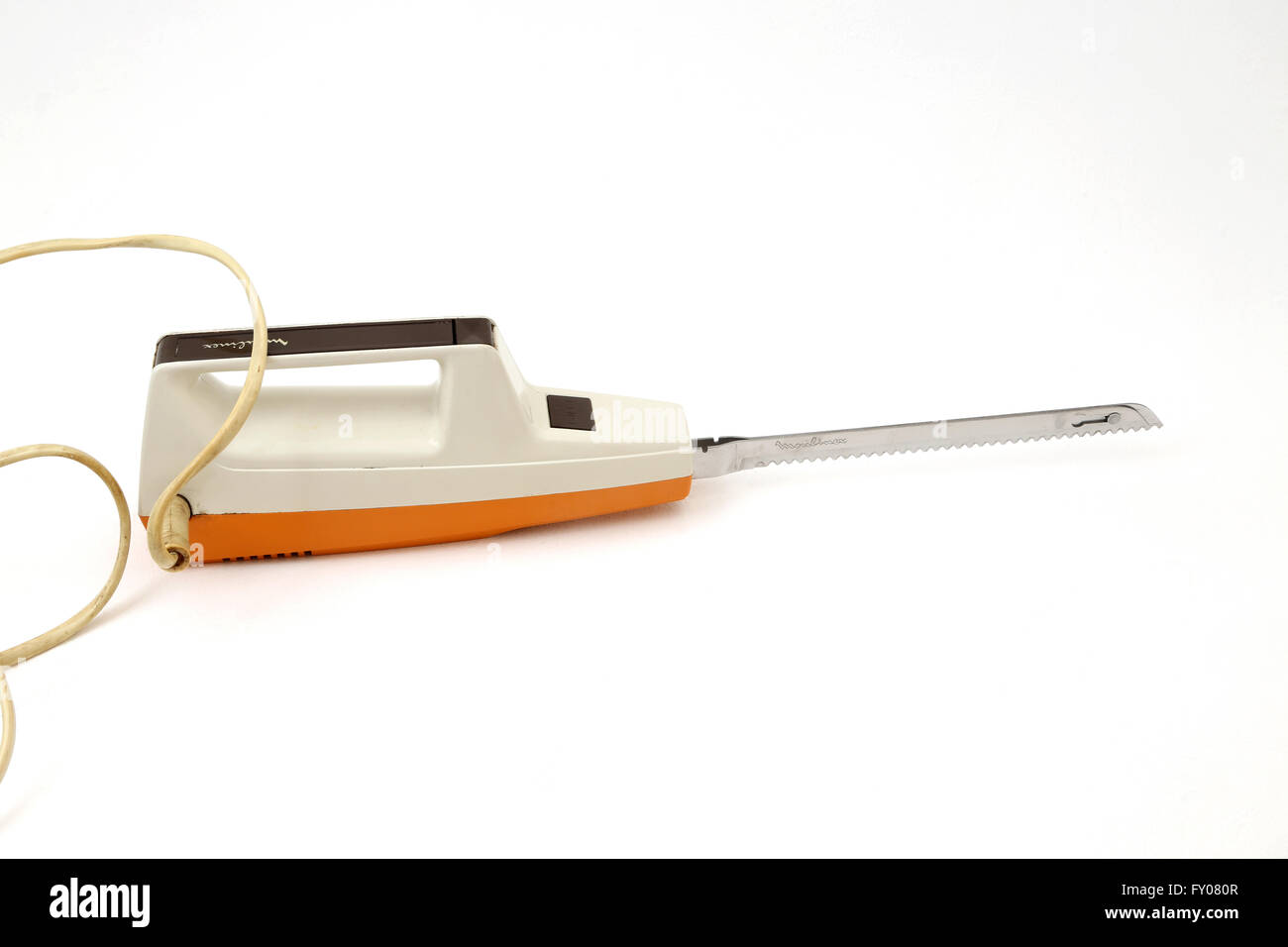 Couteau électrique Moulinex vintage 70 orange avec plateau de