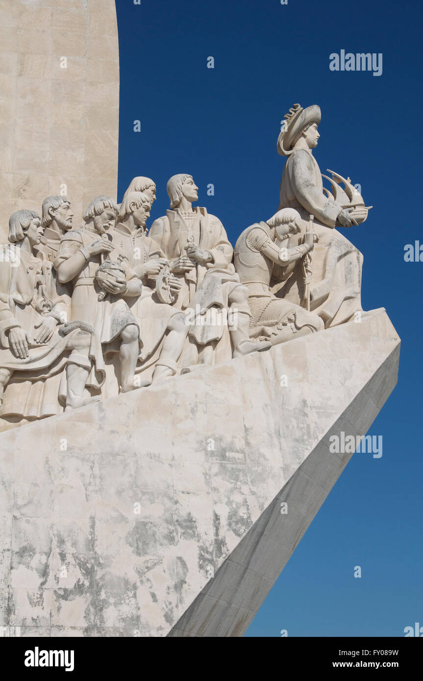 Monuments. The Monument to the Discoveries in Belém celebrates the great heroes of the Portuguese age of exploration and discovery. Lisbon, Portugal. Stock Photo