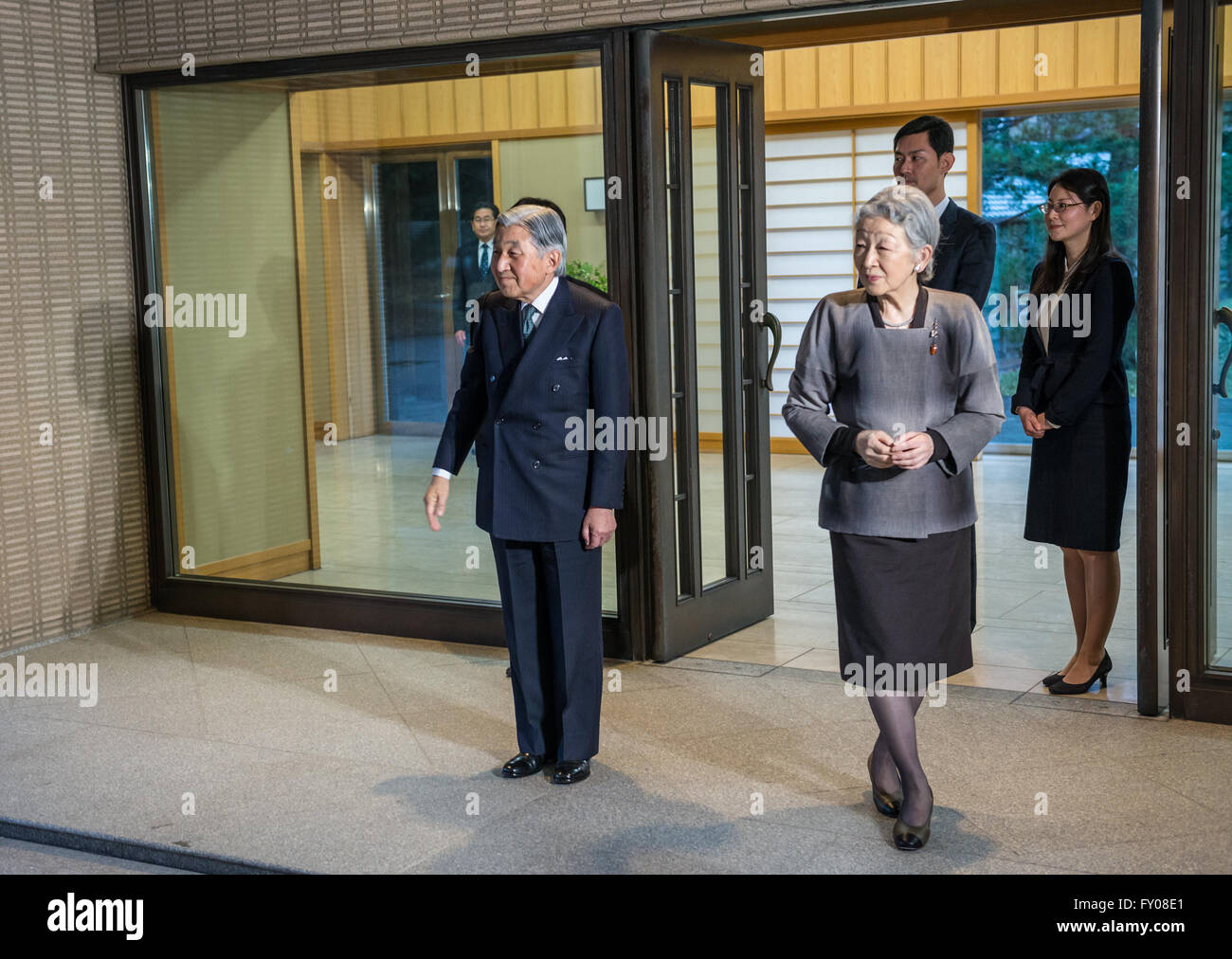 Emperor of Japan Akihito and Empress Michiko in Gosho - Imperial Residence in Tokyo city, Japan Stock Photo