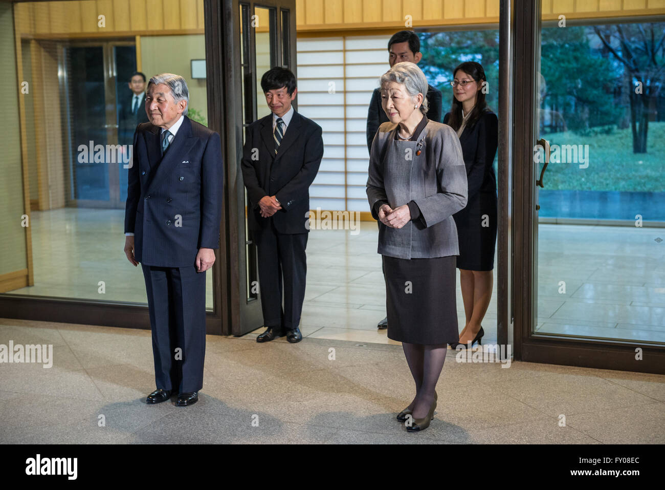Emperor of Japan Akihito and Empress Michiko in Gosho - Imperial Residence in Tokyo city, Japan Stock Photo