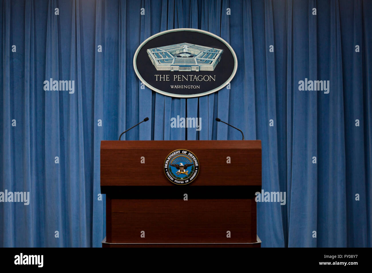 US Department of Defense, Pentagon press briefing room lectern - Washington, DC USA Stock Photo