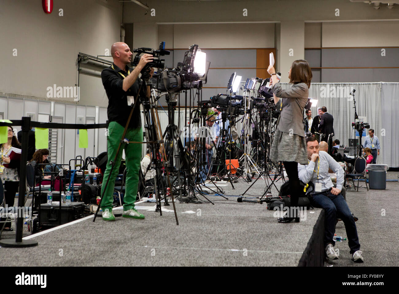 News cameras and reporters at press event - Washington, DC USA Stock Photo