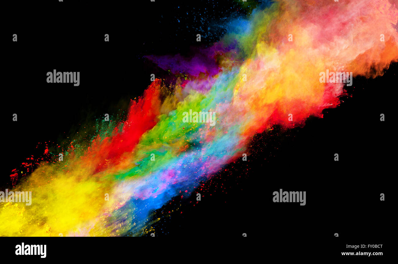 Explosion of colored powder on black background Stock Photo - Alamy