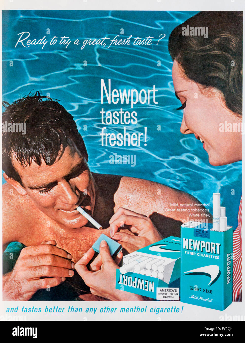 1960s magazine advertisement advertising Newport cigarettes. Stock Photo