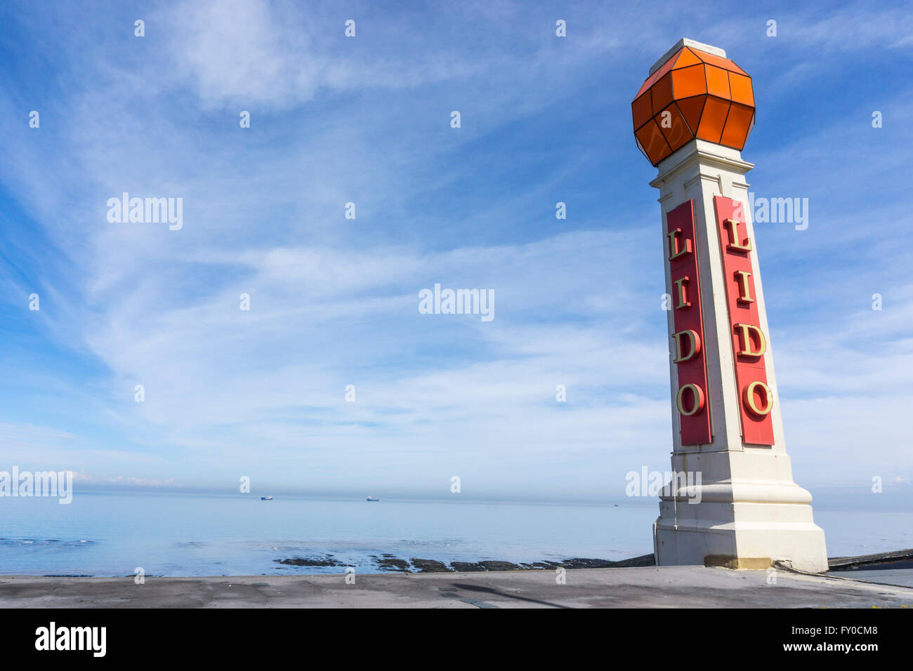 Cliftonville Lido sign on the clifftop at Margate, Kent. Stock Photo