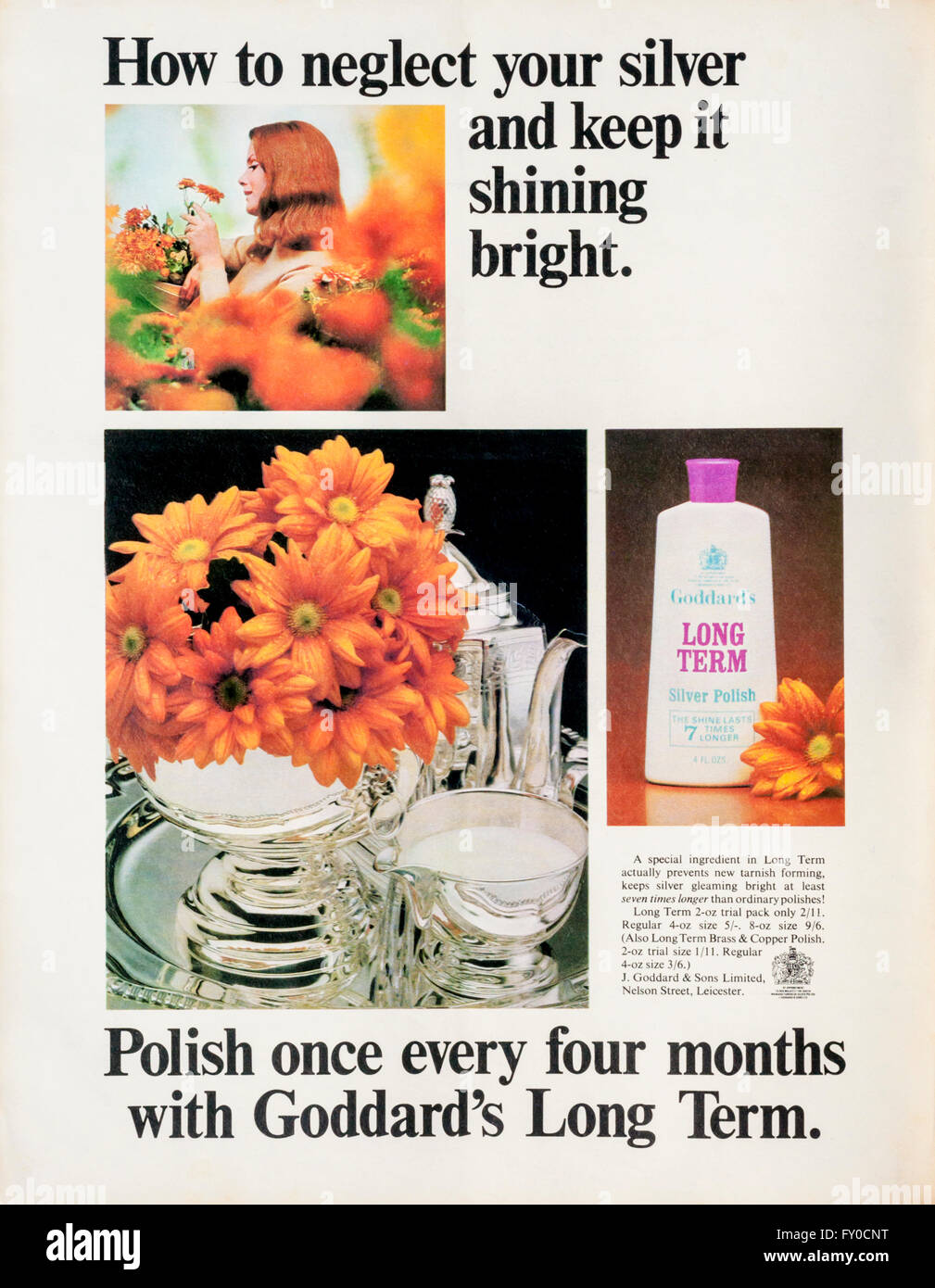 1960s magazine advertisement advertising Goddard's Long Term Silver Polish. Stock Photo