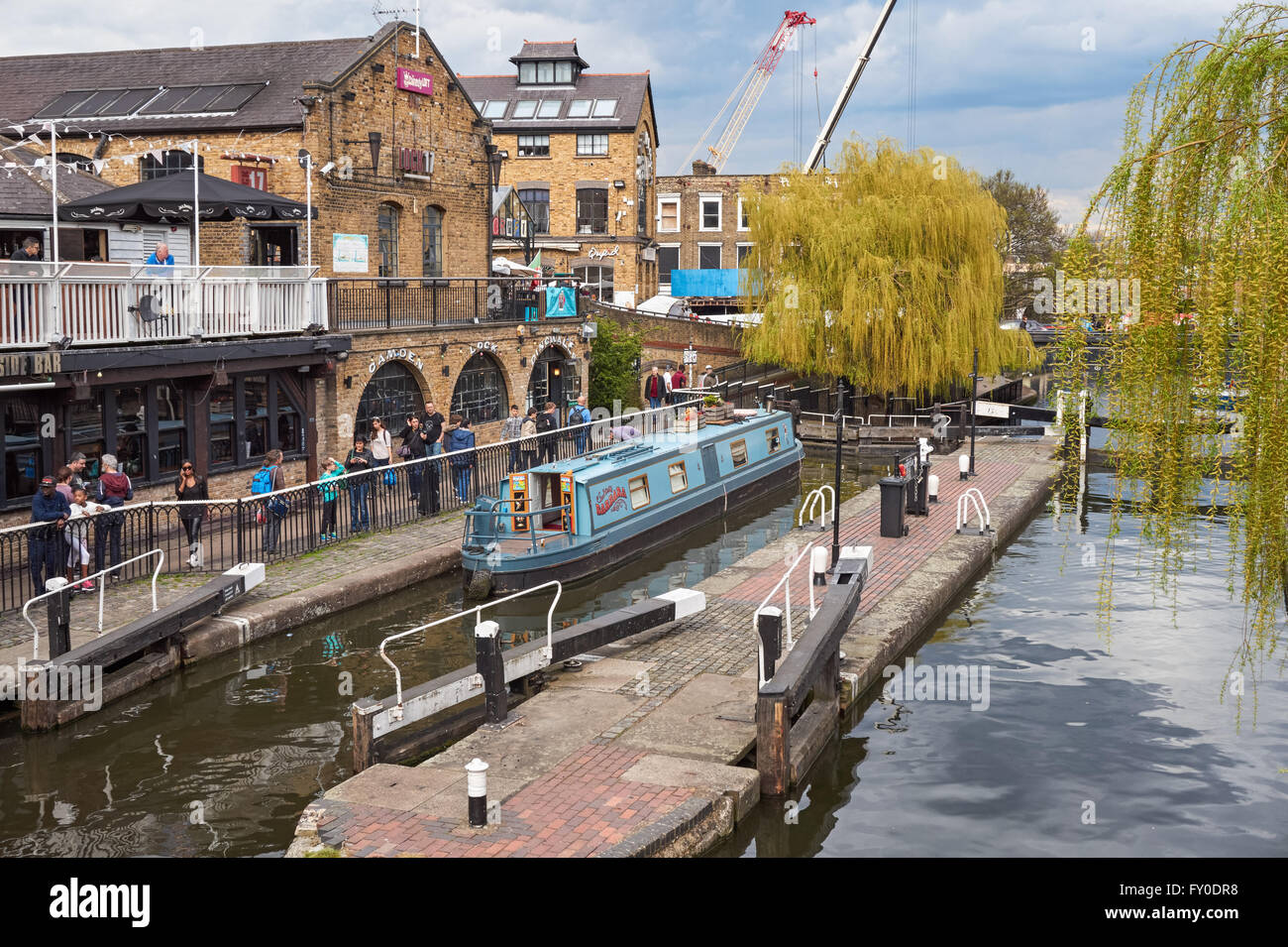 Narrowboat at Hampstead Rock Lock or Camden Lock on Regents Canal, Camden Town, London England United Kingdom UK Stock Photo