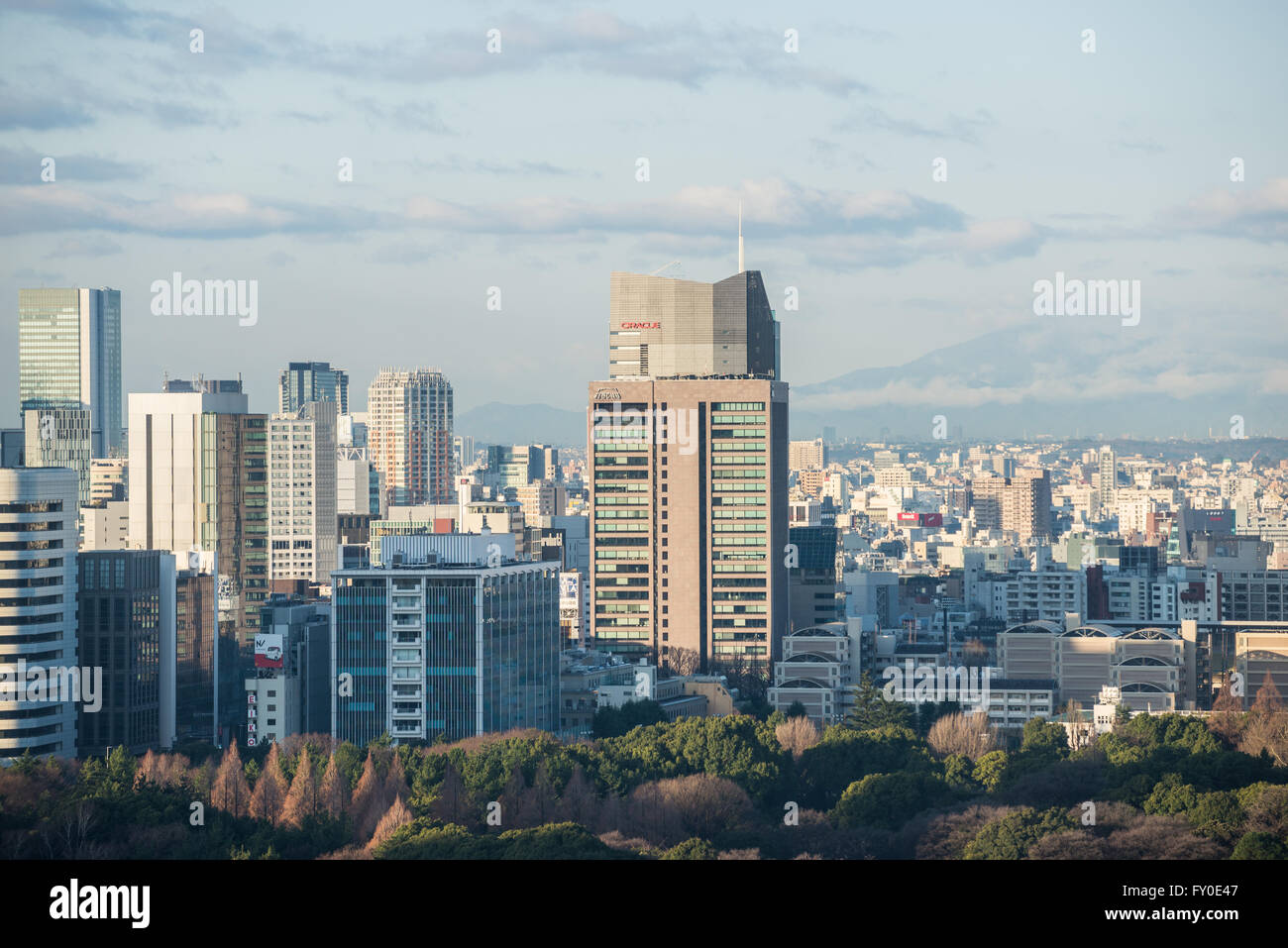 Aerial view from Hotel New Otani in Tokyo city, Japan with Itochu building Stock Photo