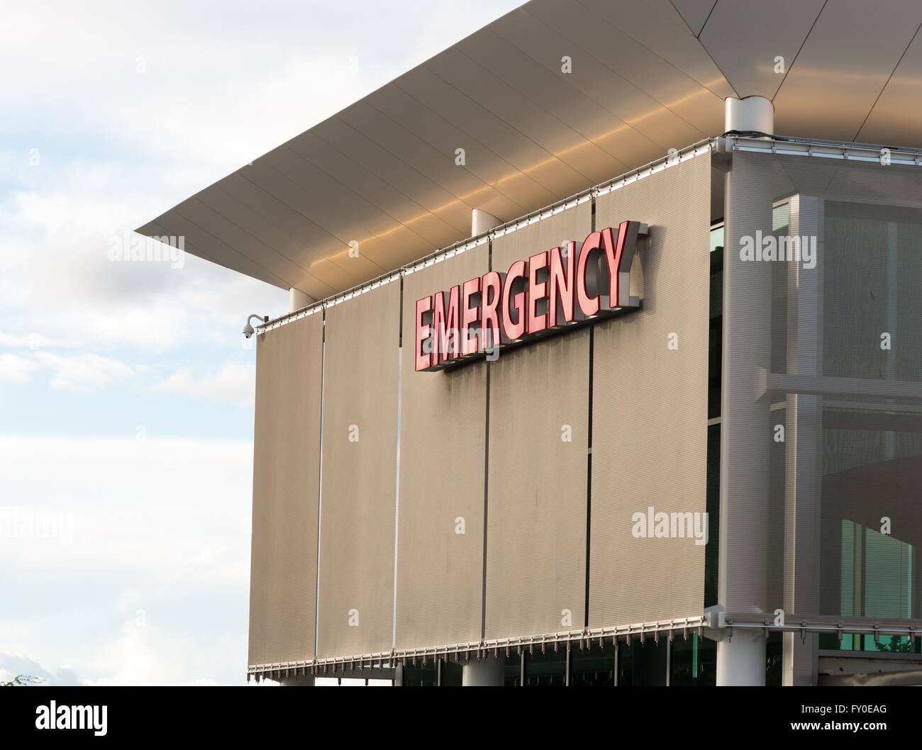 Emergency trauma center big red sign Stock Photo