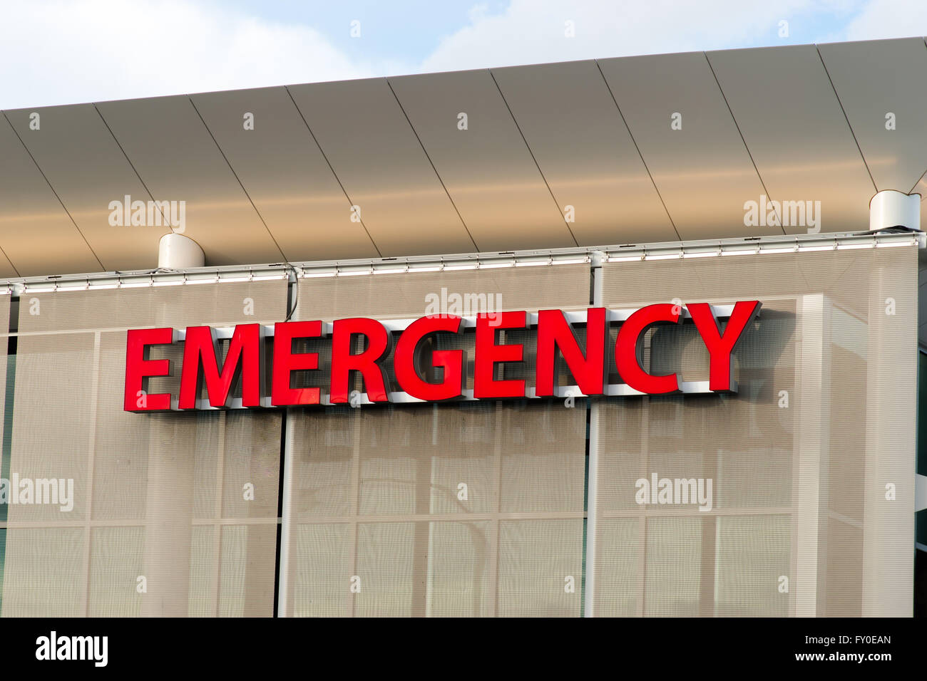Emergency trauma center big red sign Stock Photo