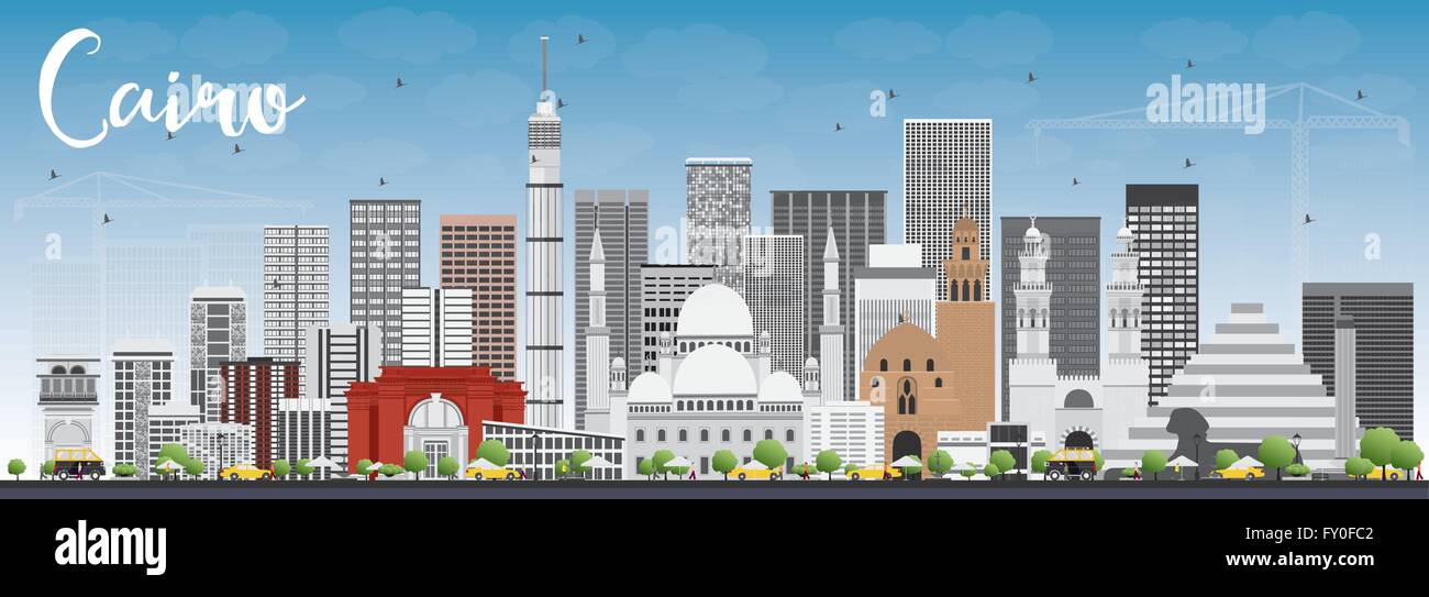 Cairo Skyline with Gray Buildings and Blue Sky. Vector Illustration ...