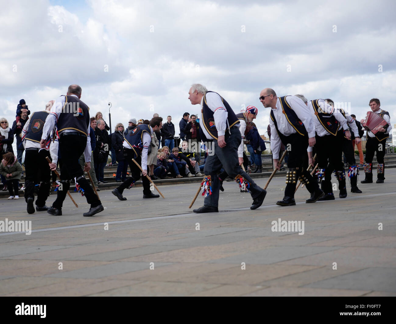 Morris dancers entertain the crowd in Greenwich London Stock Photo