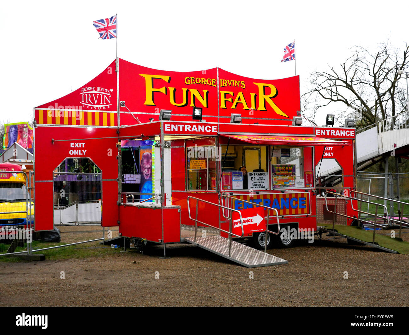Funfair entrance Clapham Common. London UK Stock Photo