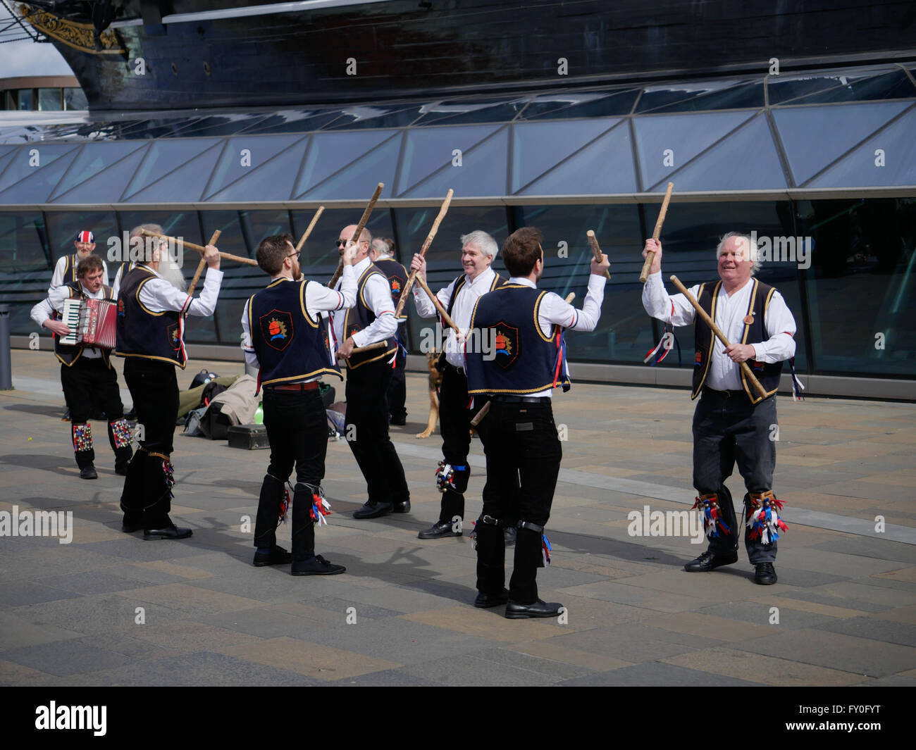 Morris dancers entertain the crowd in Greenwich London Stock Photo