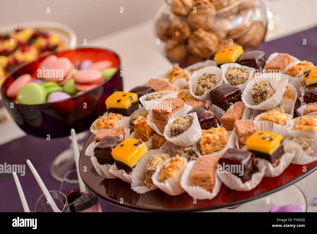 Different type of cakes in natural light Stock Photo