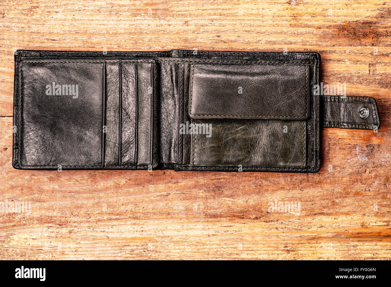 Old Wallet on Wooden Background Stock Photo