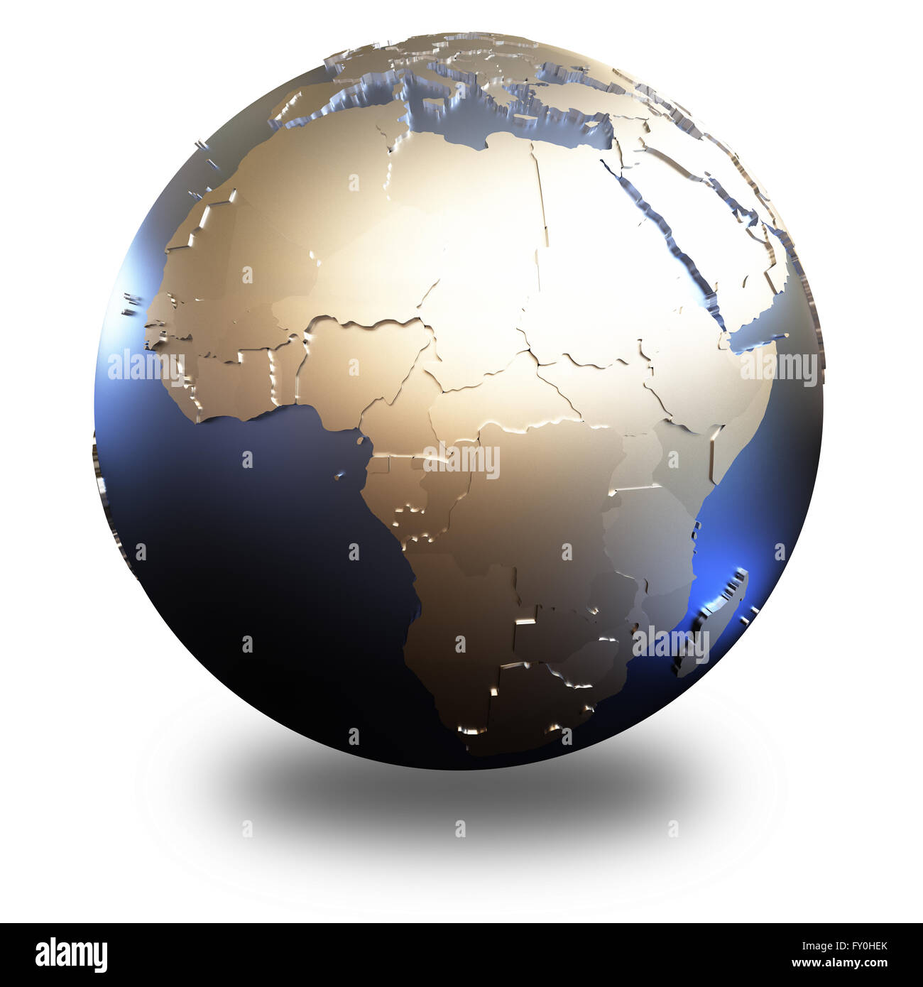 Africa on metallic model of planet Earth with embossed continents and ...