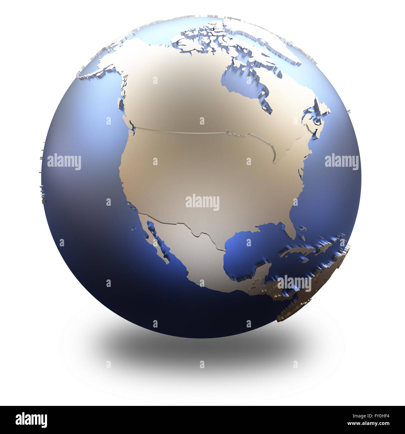 North America on metallic model of planet Earth with embossed ...