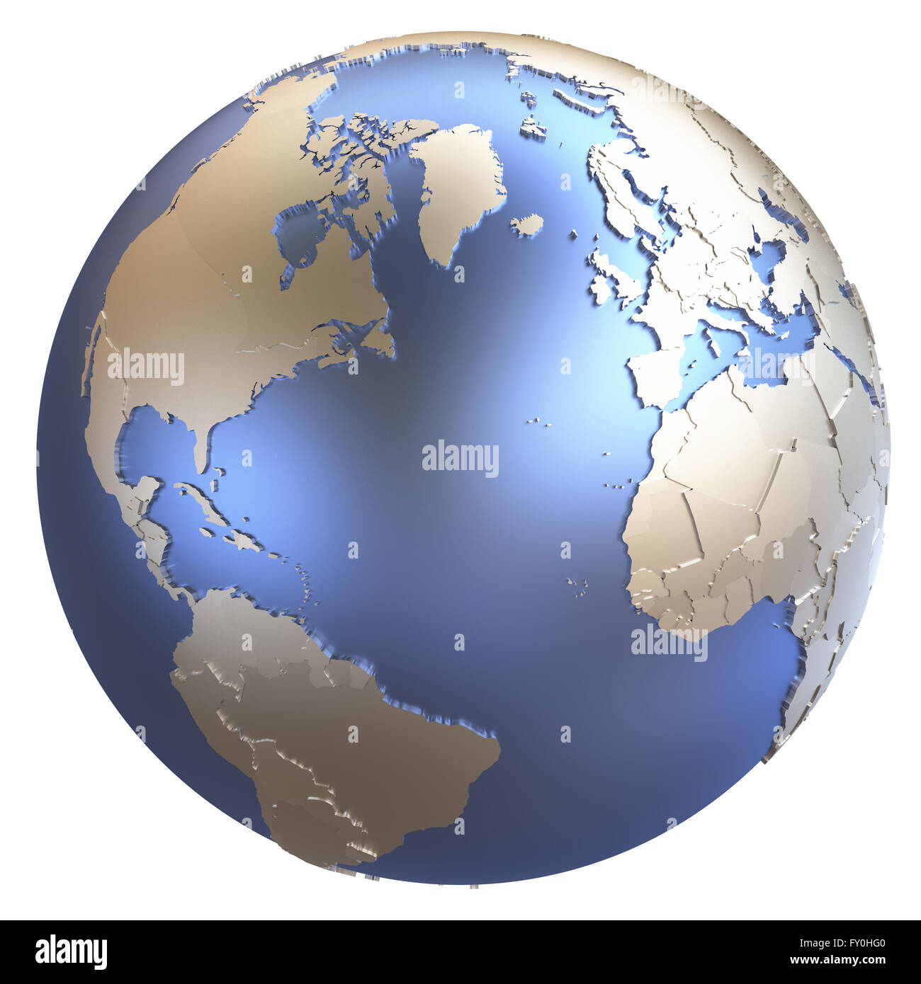 North America and Europe on metallic model of planet Earth with ...
