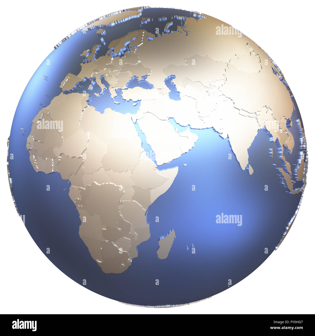 Africa on metallic model of planet Earth with embossed continents and ...