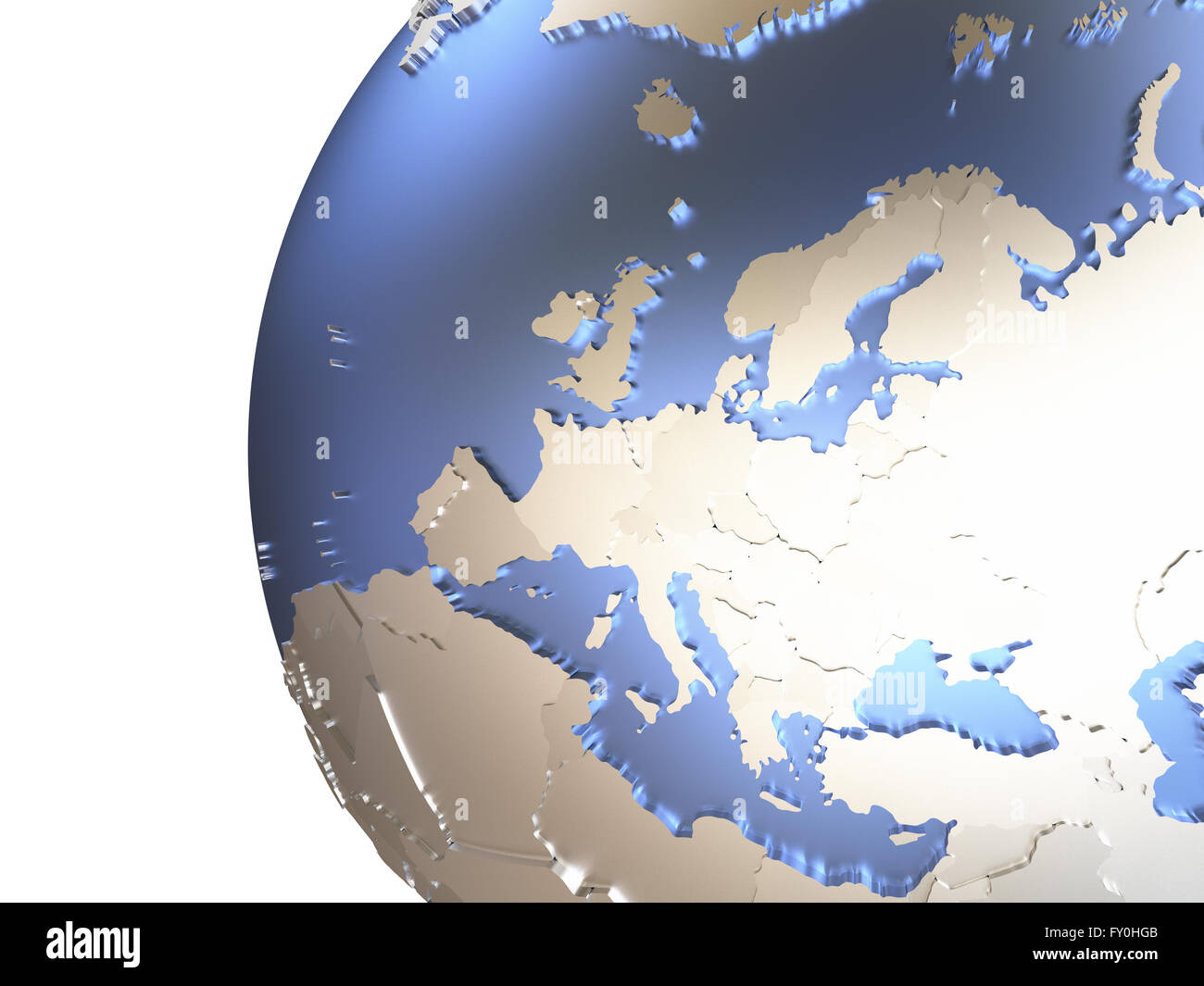 Europe on metallic model of planet Earth with embossed continents and ...