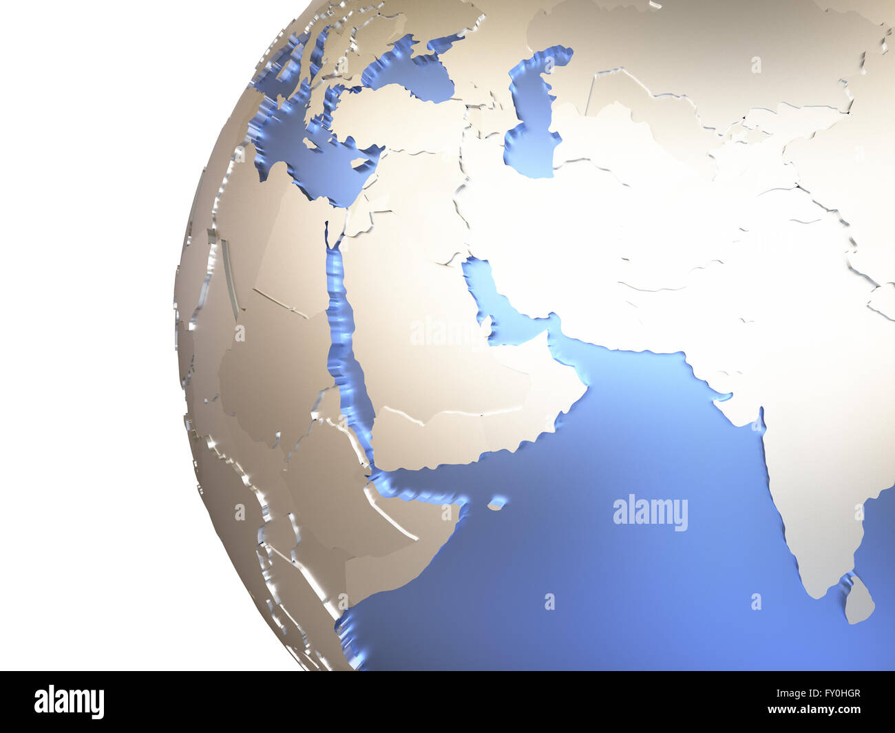 Middle East region on metallic model of planet Earth with embossed ...