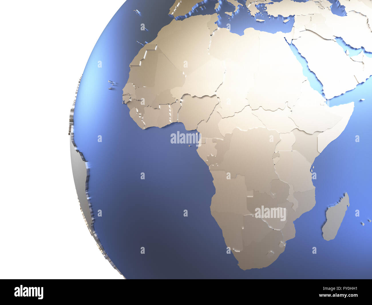 Africa on metallic model of planet Earth with embossed continents and ...