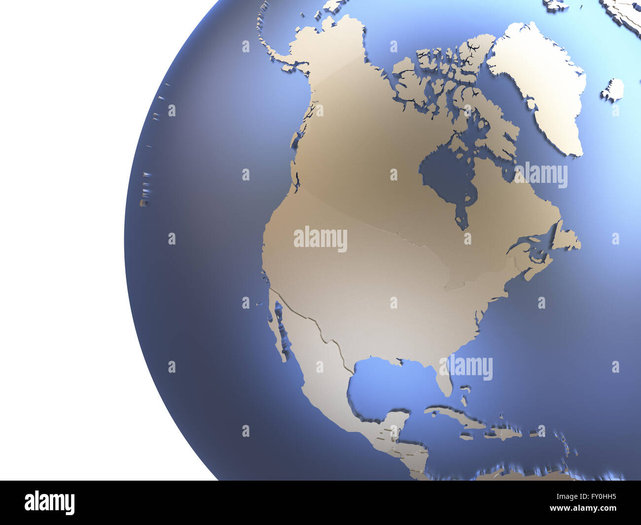 North America on metallic model of planet Earth with embossed ...
