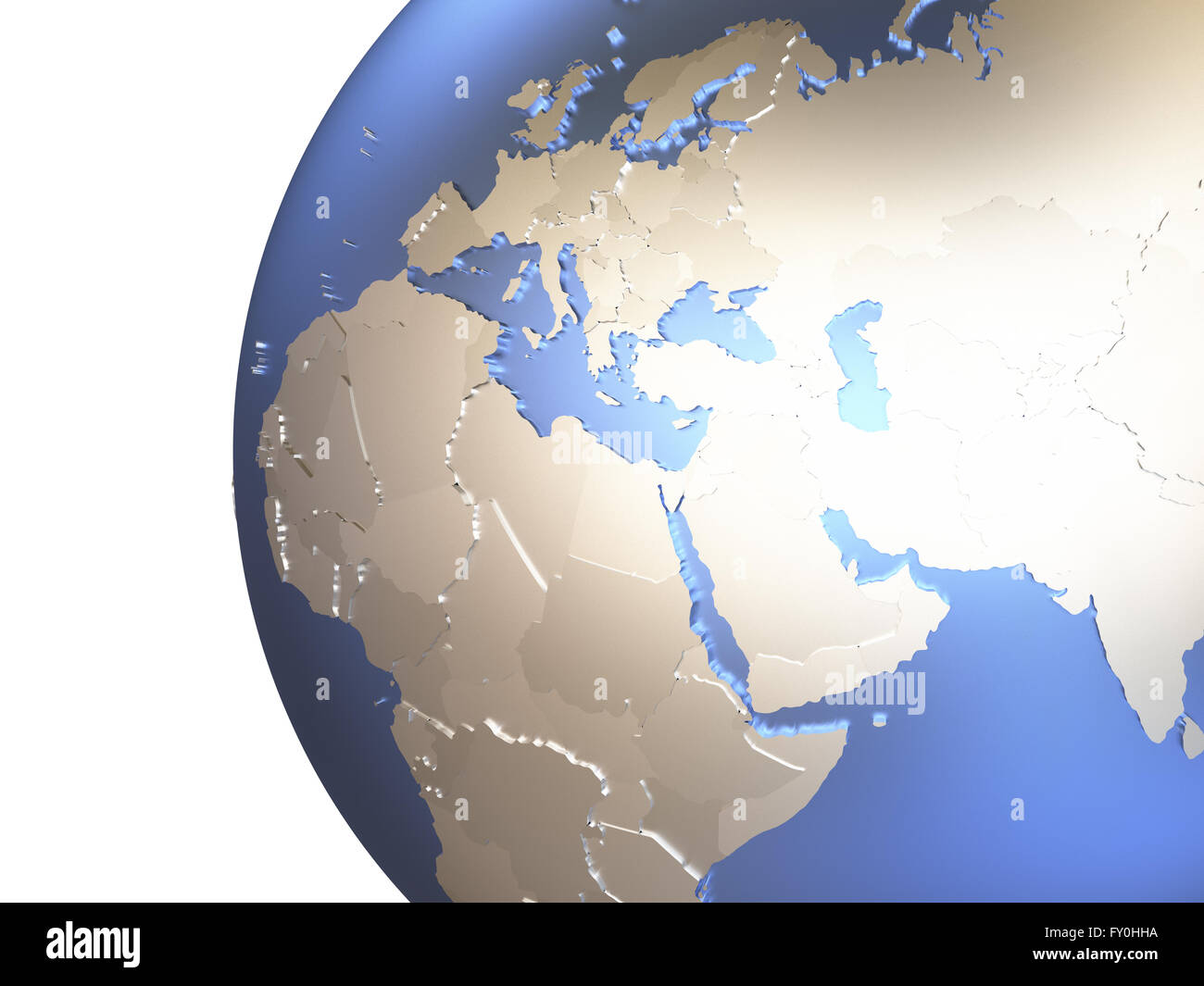 Middle East region on metallic model of planet Earth with embossed ...