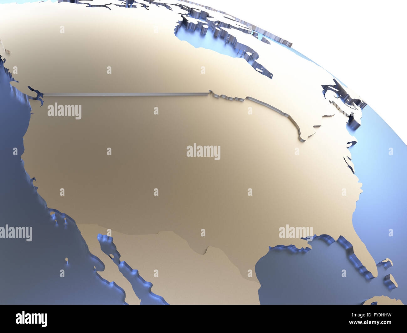 USA on metallic model of planet Earth with embossed continents and ...