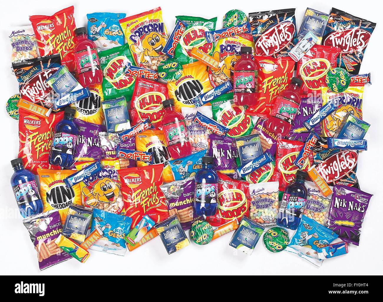 ASSORTMENT OF SWEET SNACK PACKETS Stock Photo