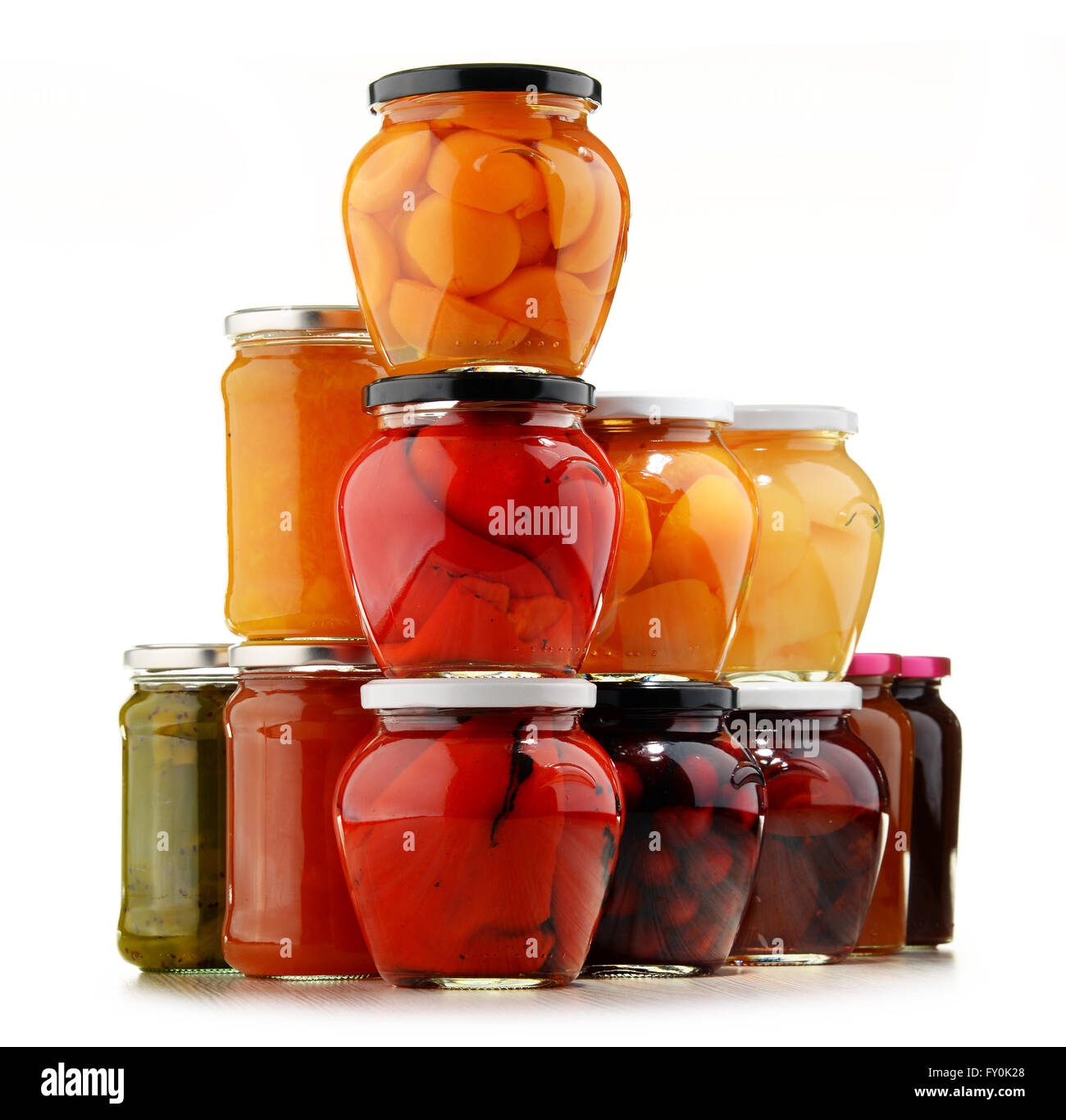 Jars with fruity compotes and jams. Preserved fruits Stock Photo Alamy