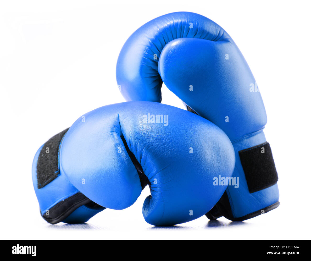 Pair of blue leather boxing gloves isolated on white background Stock ...