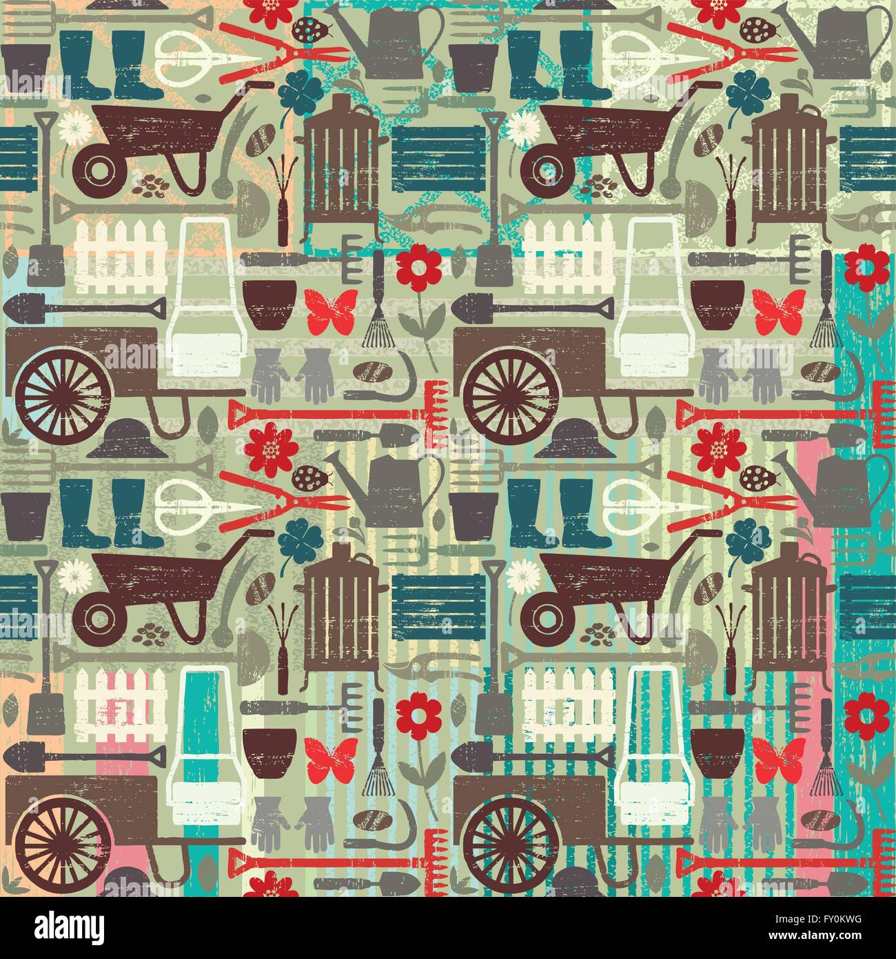Retro gardening themed seamless pattern background Stock Vector Image ...