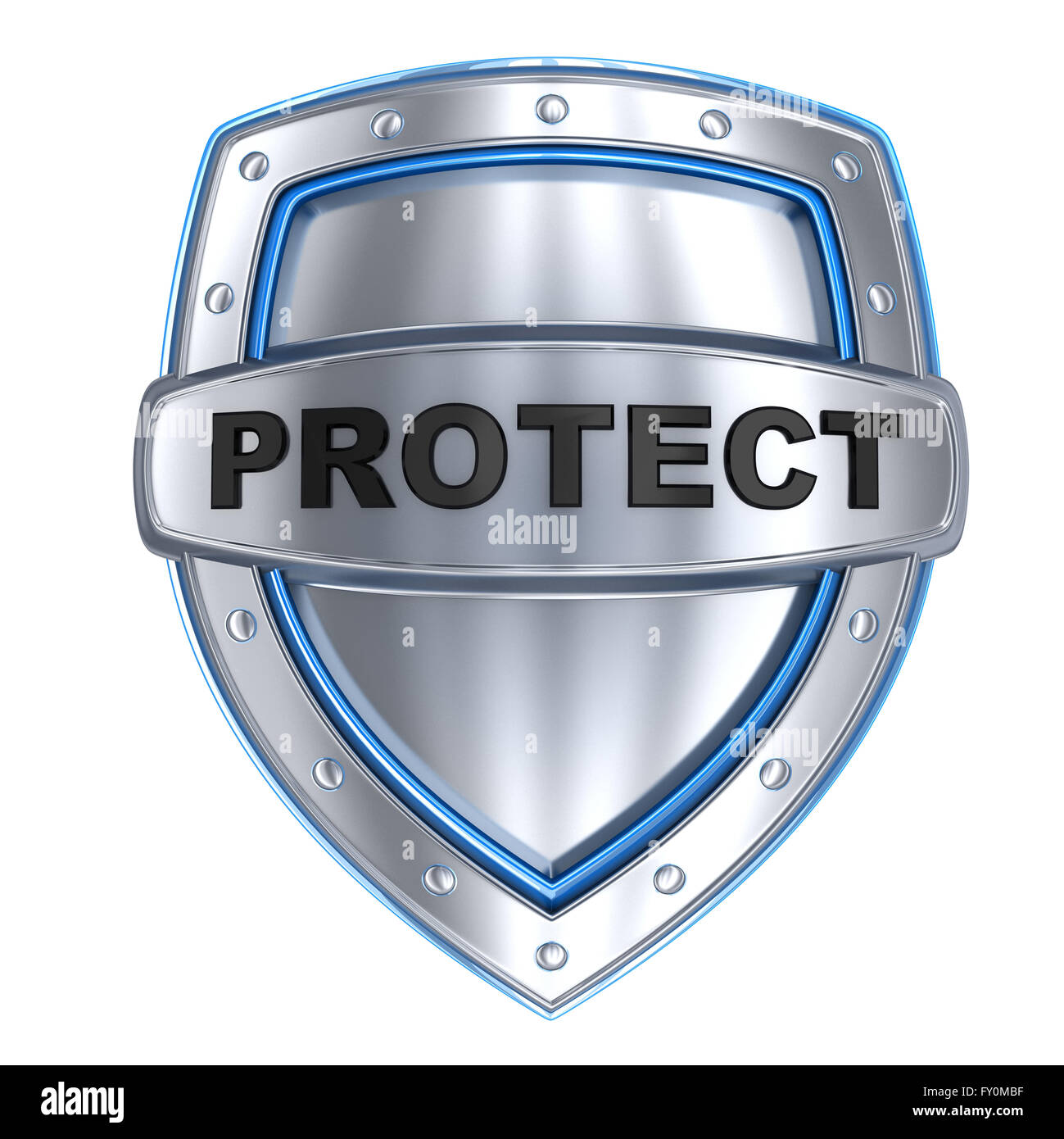 Shield and sign protect (done in 3d, isolated) Stock Photo