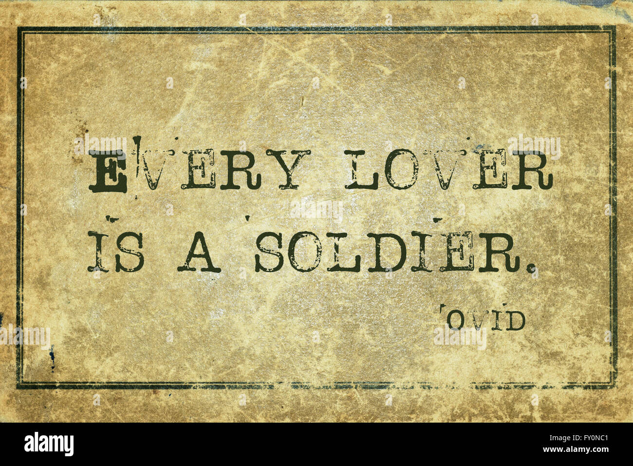 Every lover is a soldier - ancient Roman poet Ovid quote printed on grunge vintage cardboard Stock Photo
