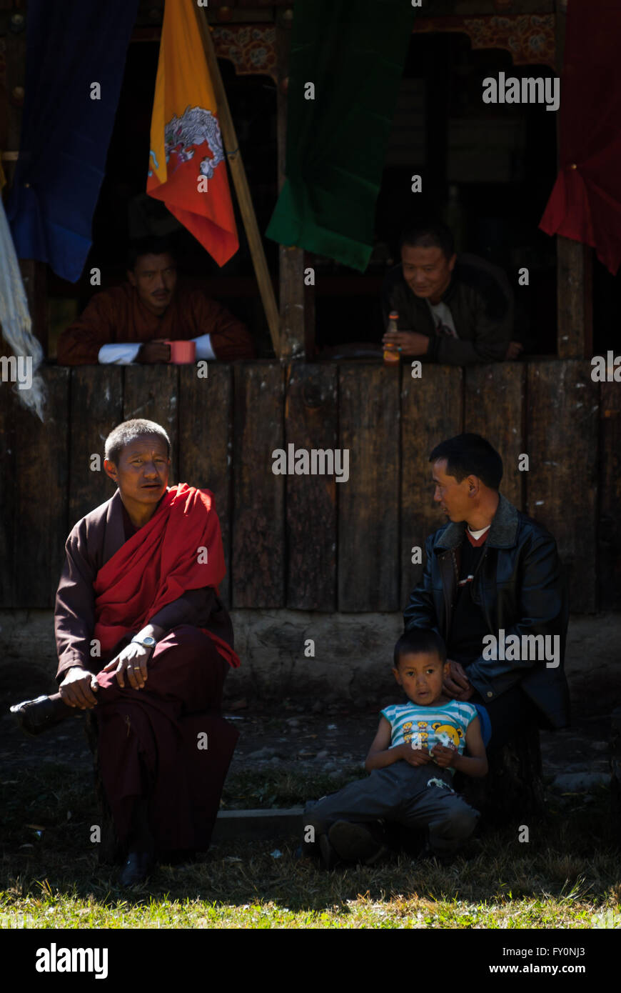 Spectators at an archery match in Paro, Bhutan Stock Photo