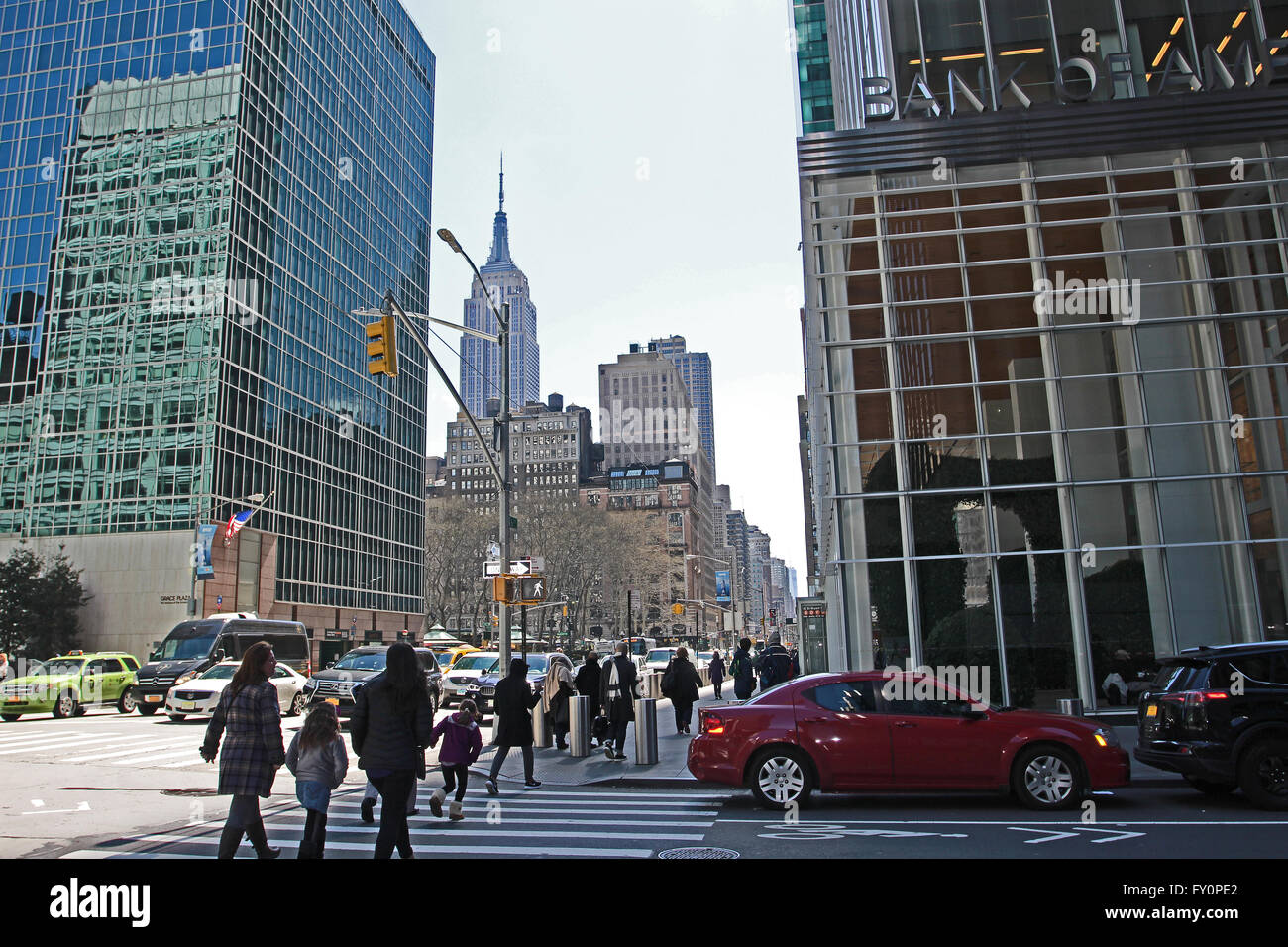 NYC Street scene with the Empire State Building in the distance Stock ...