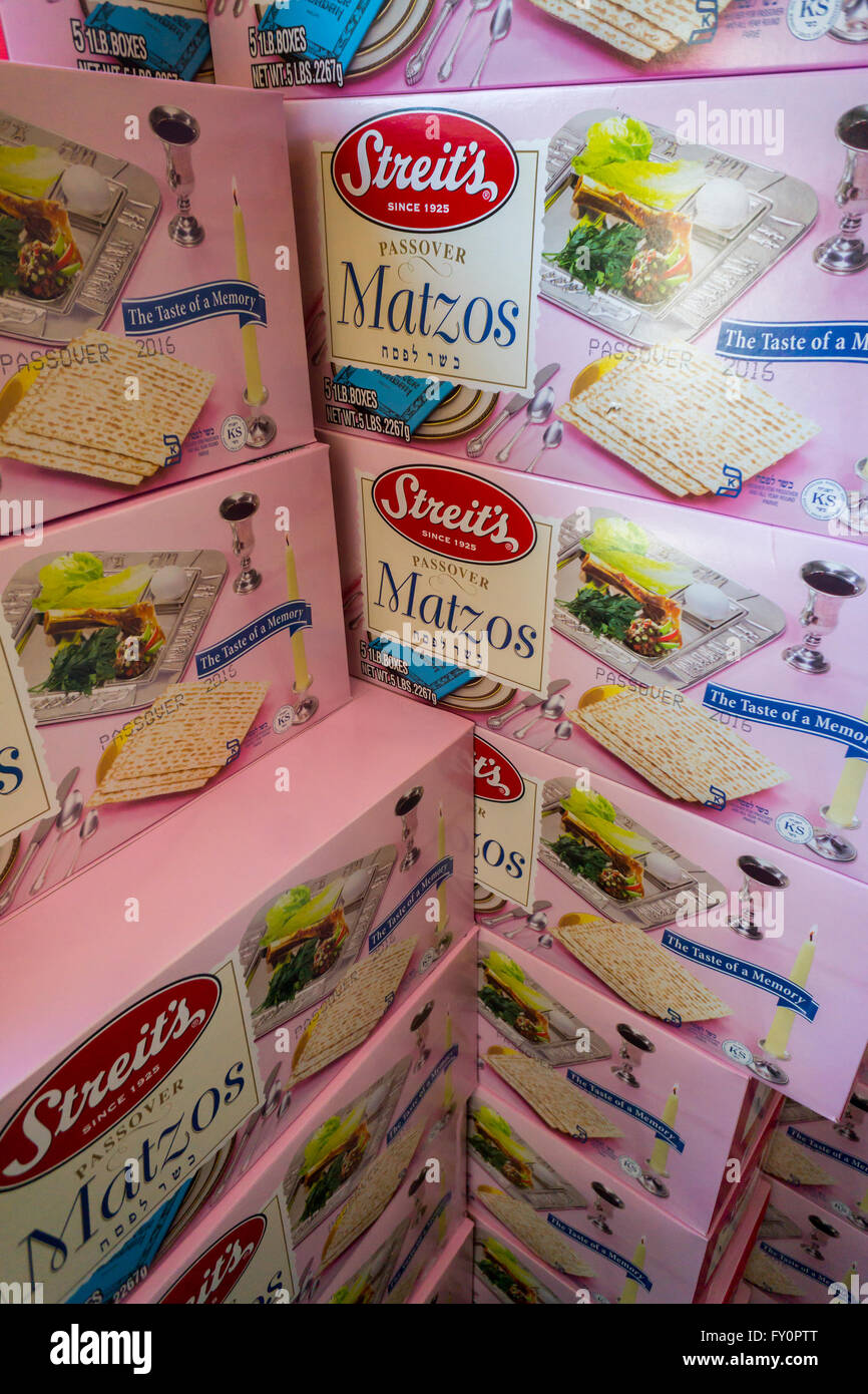 Boxes of Streit's brand matzos, kosher for Passover, in a store in New