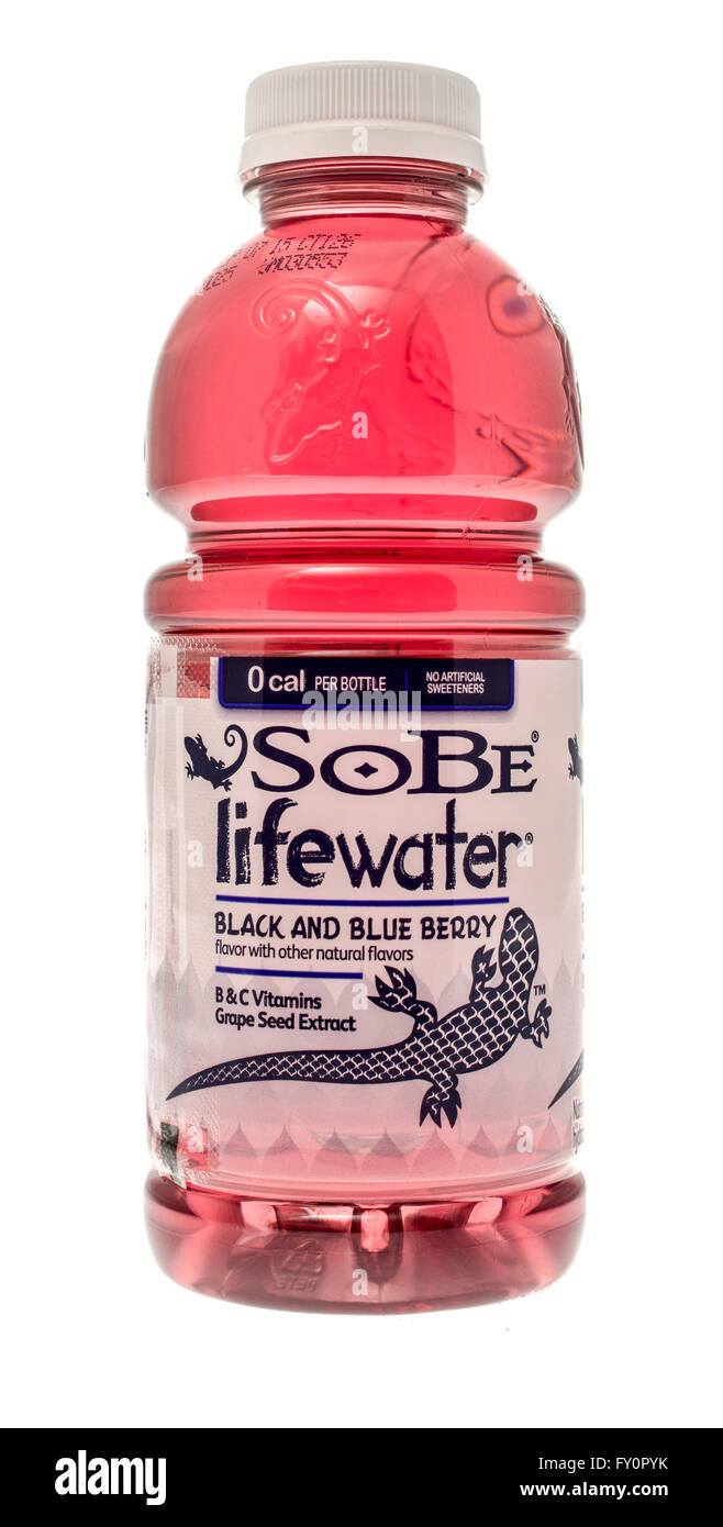 Winneconne, WI -4 Nov 2015:  Bottle of Sobe lifewater in black and blue  berry flavor. Stock Photo