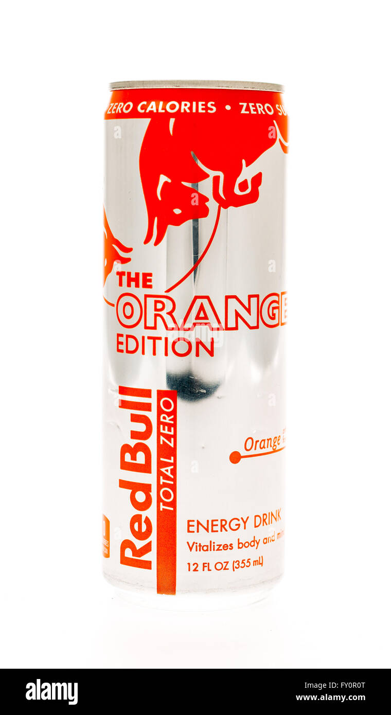 Winneconne, WI - 20 April 2015:  Can of Red Bull Orange Edtion in orange flavor. Stock Photo
